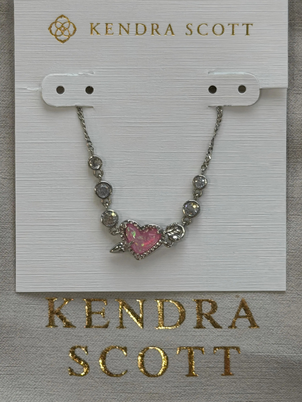 Kendra Scott Silver Bracelet with Pink Heart and Clear Accents